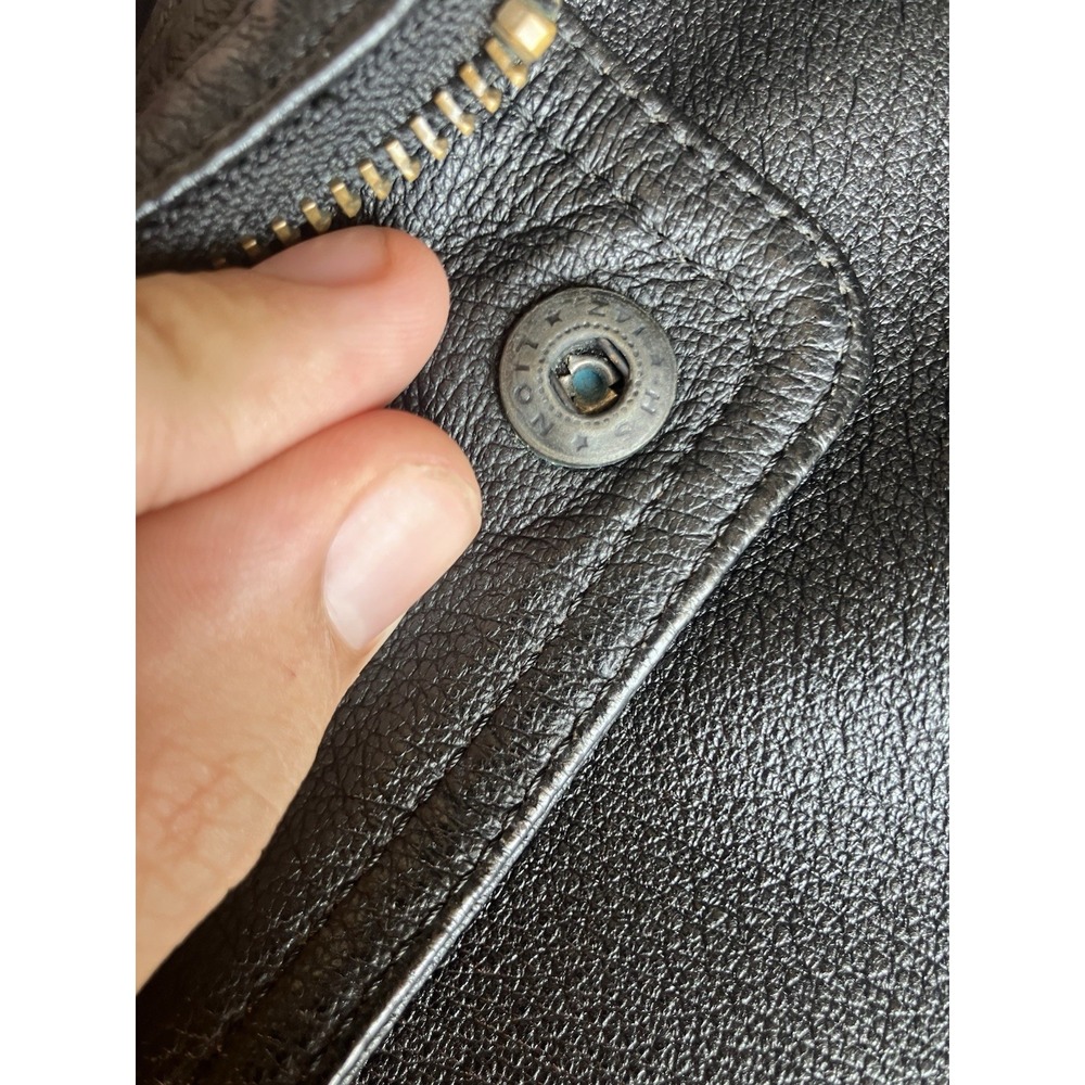 VTG Men's Black Genuine Leather Biker Jacket Motorcycle Zip-Up Slim Fit Size Xl - Picture 5 of 14